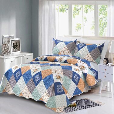 Покривало-печворк WONGS BEDDING 240x260 см з мікрофібри, стьобане, квітковий візерунок, чорне-сіре, з 2 наволочками 48x75 см