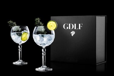 Набір келихів для джину GDLF з кришталю, ручна робота, 2 келихи для джин-тоніку та двосторонній барний мірник, чорний, келихи для аперолю, коктейльні, вироблено в Італії