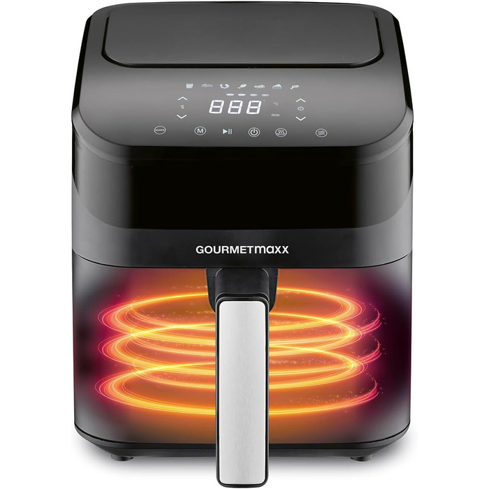 GOURMETmaxx цифрова аерофритюрниця 4 л, 1400 Вт, з таймером і сенсорним екраном, багато програм, економія енергії, мінімум олії, чорна