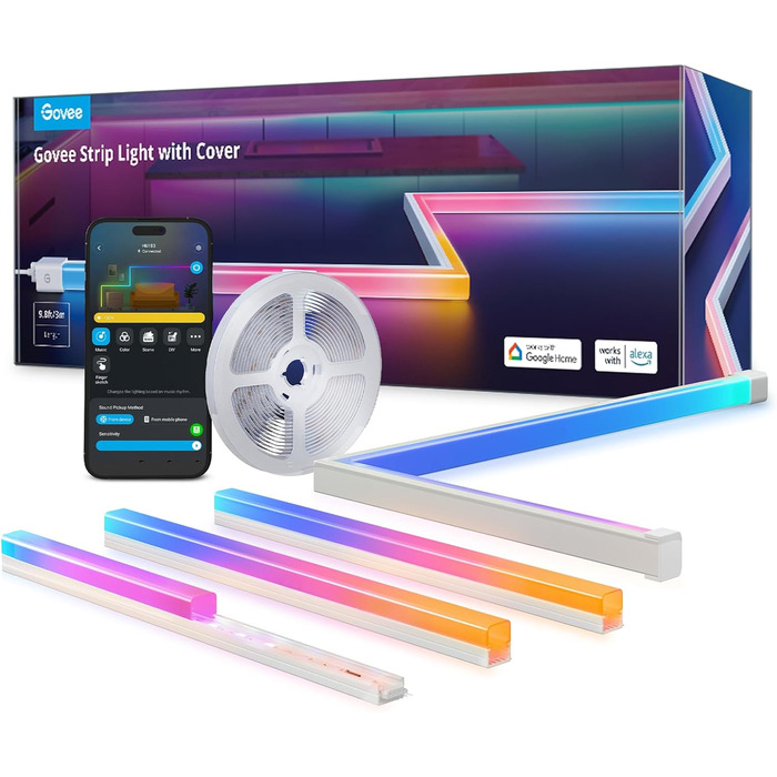 Світлодіодна стрічка Govee RGBIC 3 м з профілем, розумна LED підсвітка, сумісна з Alexa та Google Assistant, для спальні, меблів, плінтусів, 64 режими, керування через додаток