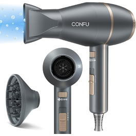 Професійний фен для волосся CONFU 2200W з дифузором, іонізацією, 3 температури, AC мотор, насадки, сірий