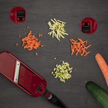 Овочерізка Börner Multi Dicer + Multi Slicer 4-в-1, набір для нарізки овочів 5 видів, для кубиків, смужок, скибочок різної товщини, кухонна овочерізка, червоний