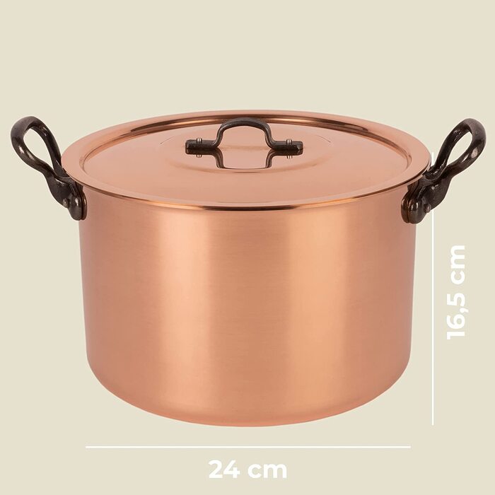 Каструля Cuisine Romefort з кришкою, мідна, 24 см, з олова, висока