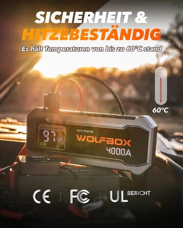 Бустерний пускач WOLFBOX 4000A для автомобілів 12В (бензин до 10л, дизель до 10л)