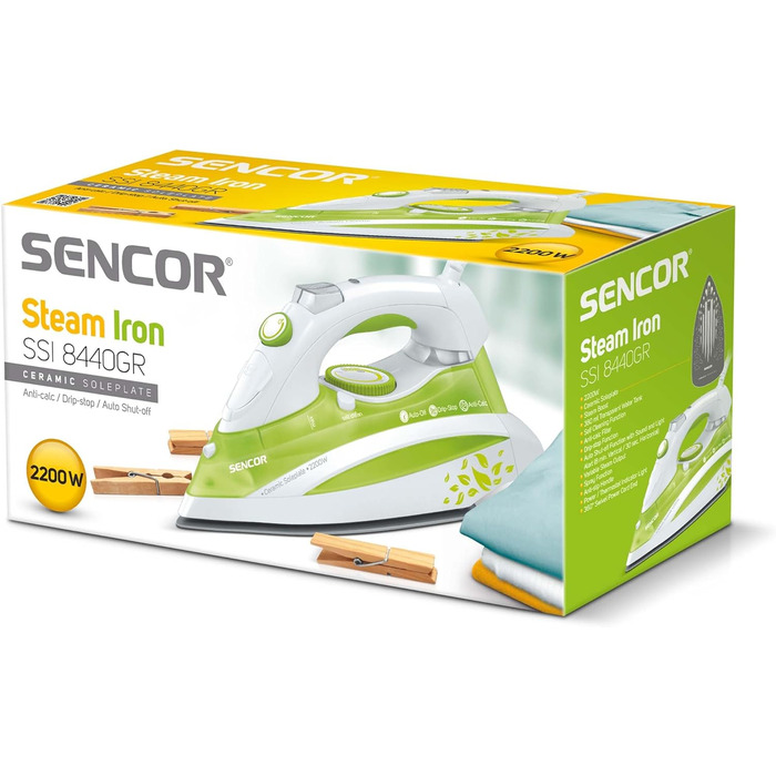 Парова праска SENCOR SSI 8440GR, 2200 Вт, керамічна підошва, зелена