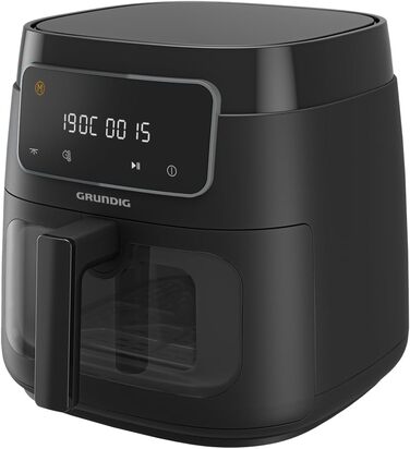 Аерофритюрниця Grundig FRY 7320, 7.6 л, 1750 Вт, сенсорне управління, антипригарне покриття, велике оглядове вікно, налаштування температури та часу, чорна, кошик для посудомийної машини