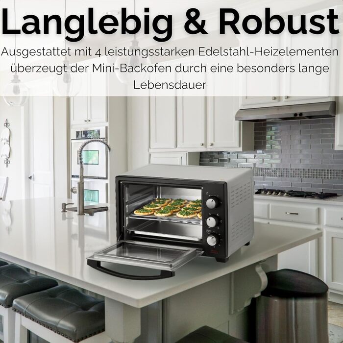 Steinborg Mini Backofen 25л – Електрична міні-піч 3-в-1 для піци та випічки з конвекцією, 1600 Вт, таймер 60 хв, деко для крихт