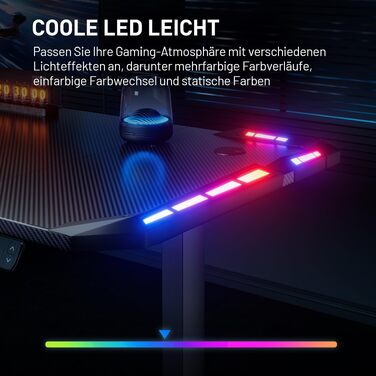 Електричний стіл для геймінгу HLONONE 120x60 см з LED, регульований по висоті, з карбоновою поверхнею та пам'яттю функцій, чорний