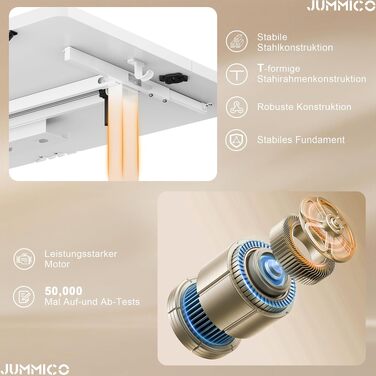 Регульований по висоті письмовий стіл JUMMICO з системою кабель-менеджменту (160x80 см, колір: білий)