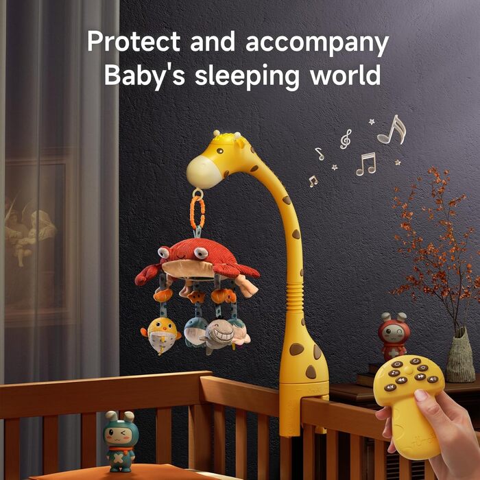 Мобіль для ліжечка TUMAMA Mobile Baby з музикою та світлом, обертається та знімається, музична іграшка для ліжечка для дітей 0-12 місяців, змінює колір