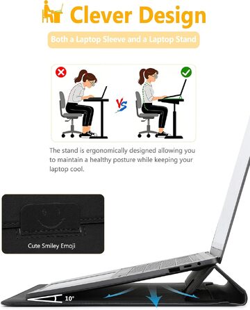 Чохол-сумка для ноутбука HYZUO з підставкою для MacBook 13.3-14 дюймів, захисний кейс (набір 2 шт.), чорний