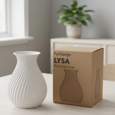 Ваза Moderne LYSA 18 см: 3D-друкована ваза PLA, біла матова, для сухоцвітів та свіжих квітів, виготовлено в Німеччині