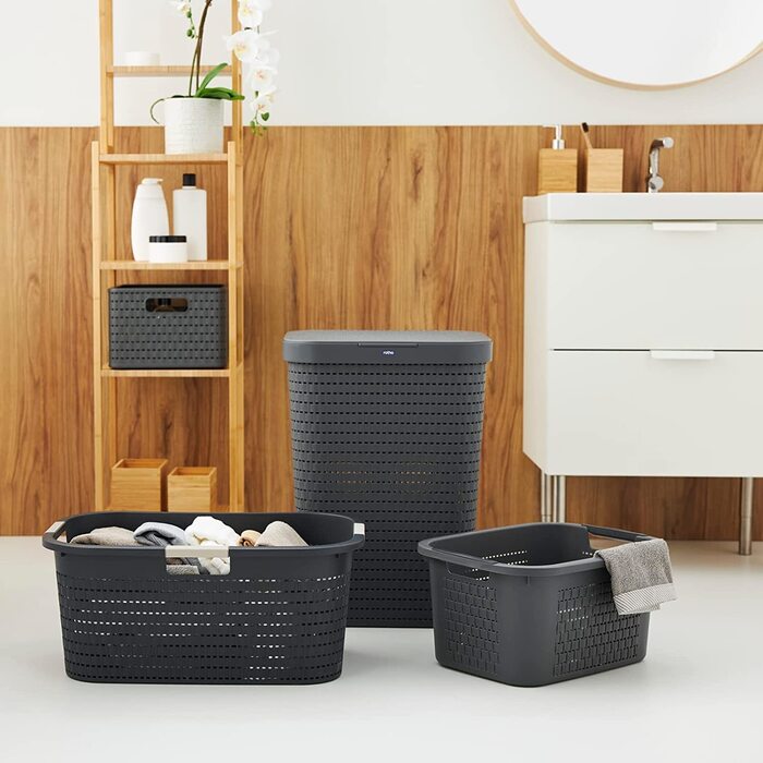 Набір з 3 кошиків для білизни Rotho Country 40л, пластик, BPA-free, антрацит
