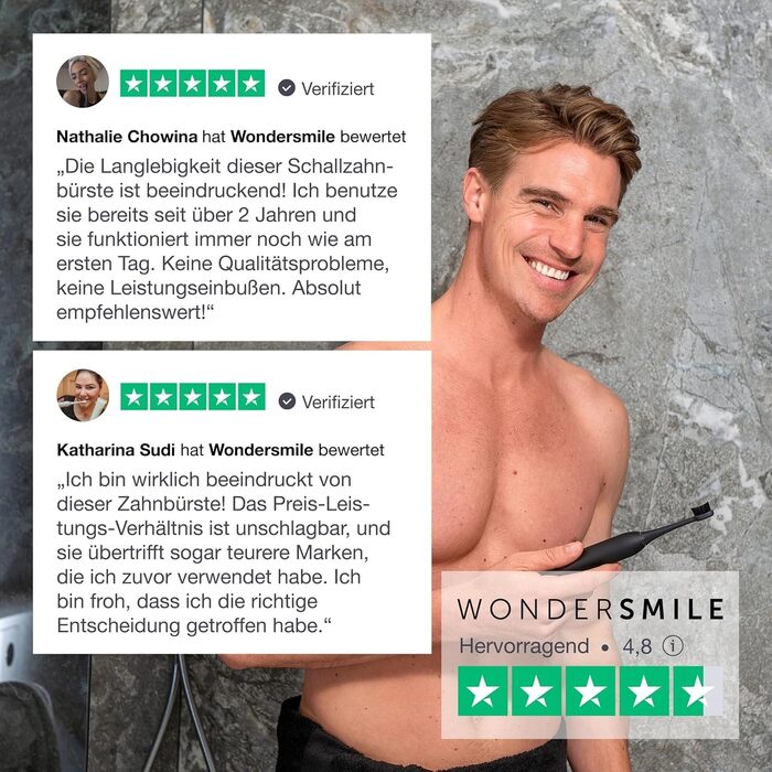 Електрична зубна щітка Wondersmile PRO - Перевірена TÜV, 4 режими, 60 днів роботи від акумулятора, чорний комплект для догляду за порожниною рота