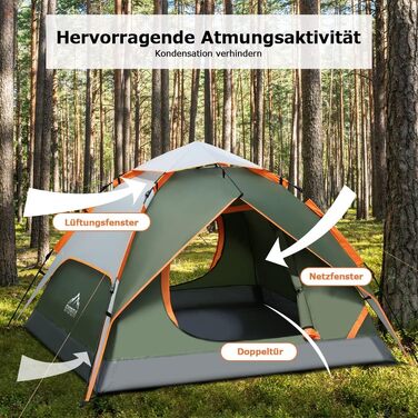Автоматичний кемпінговий намет для 3 осіб, миттєвий Pop-Up намет для відпочинку на природі