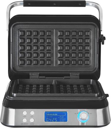 Електрична вафельниця GUTFELS WAFFLE 5010, подвійна, 1600 Вт, таймер, дисплей, для бельгійських вафель, чорна-нержавійка