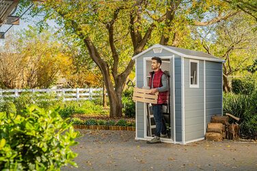 Садовий будинок Keter Manor 4x6S, 3.8м³, пластик, сірий, вологостійкий, 130x192x198 см