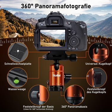Легкий карбоновий штатив для подорожей Rollei Compact Traveler No. 1, 33 см, Arca Swiss, помаранчевий