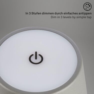 LED настільна лампа BRILONER бездротова з сенсорним керуванням, димер, регулювання висоти, для дому та кемпінгу, хром матовий, 38x12 см
