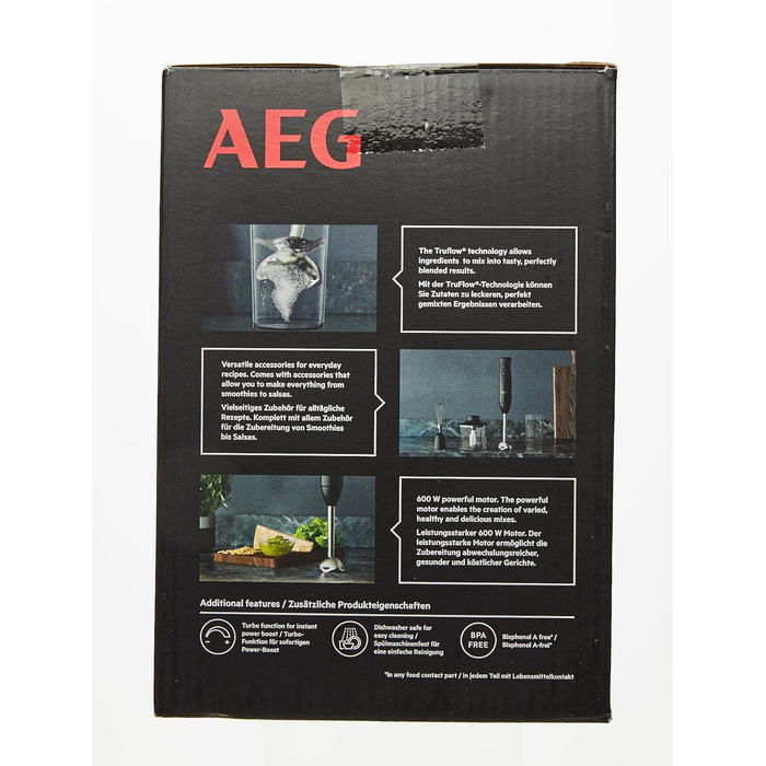 Занурювальний блендер AEG HB4-1-6GG, 2 леза, нержавіюча сталь, аксесуари, BPA-free, 2 швидкості, турбо, для кухні, сірий Modern Granite Grey