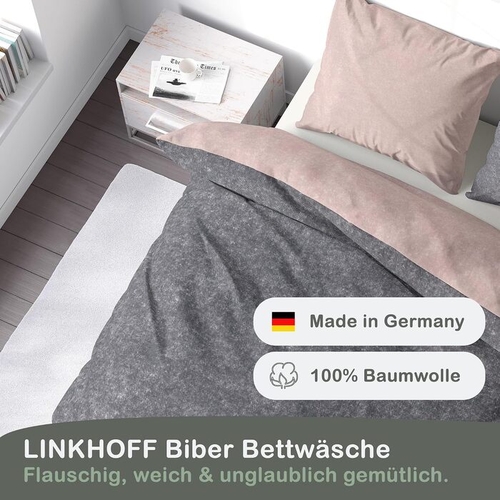 Комплект постільної білизни LINKHOFF Biber (фланель), 155x220 + 80x80 см, 2 предмети, колір Меланж Рожевий/Антрацит