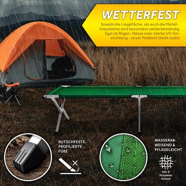 Розкладне кемпінгове ліжко TRESKO XXL металеве, посилене (до 150 кг), 210 x 90 x 42 см, зелене