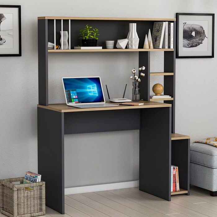 Комп'ютерний стіл HOMIDEA Olivia з полицями 114x45x139 см, антрацит, для офісу, вітальні або дитячої кімнати