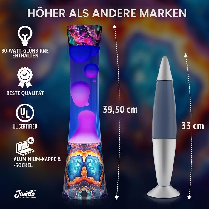 Рідка лампа-нічник Jambo Amber Crystal Decal Liquid Motion Lamp з ефектом бурління (фіолетова рідина, жовтий віск), 39 см