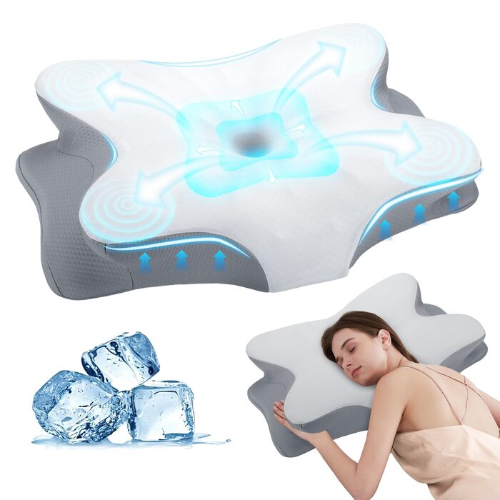 Подушка для шиї з Memory Foam - ортопедична подушка для сну, бічних, спинних та тих, хто спить на животі. Підтримка шиї, ергономічна подушка