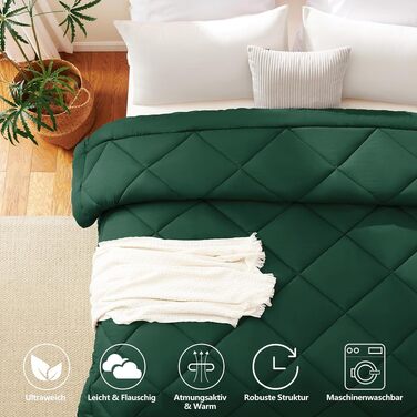 Всесезонна ковдра CozyLux для ліжка (155x220 см), смарагдового кольору