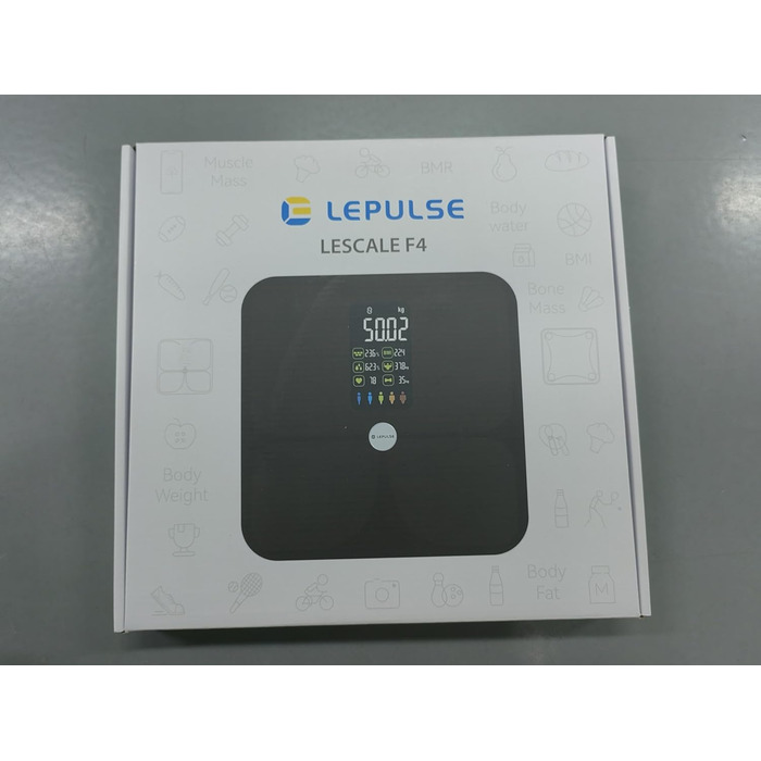 Розумна вага Lepulse Lescale F4 з аналізом жиру та м'язової маси, 15 показників тіла, ультраточна, великий дисплей, чорна