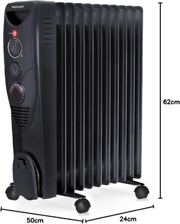 Масляний обігрівач Pro Breeze 2500W, електричний радіатор з 11 секціями, 3 режимами нагріву, термостатом та 24-годинним таймером, захист від перегріву та перекидання, чорний