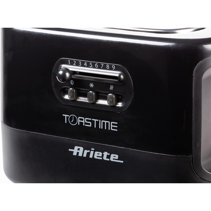 Тостер Ariete 159 Toastime для 2 тостів з щипцями, функціями розморожування та підігріву, 700 Вт, нержавіюча сталь, чорний