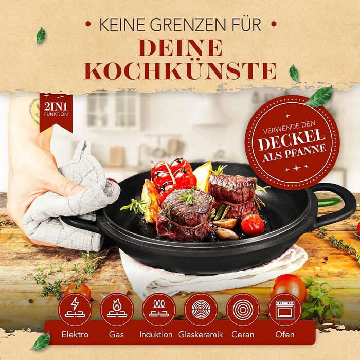 KRUSTENZAUBER каструля-брятер 24 см з кришкою, алюмінієва, для духовки та індукції, 4 л, чорна, універсальна каструля-сковорода для тушкування та запікання
