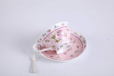 Чашка та блюдце з порцеляни Shabby Chic Vintage з птахом, метеликом і квітами у подарунковій коробці (рожевий колір)
