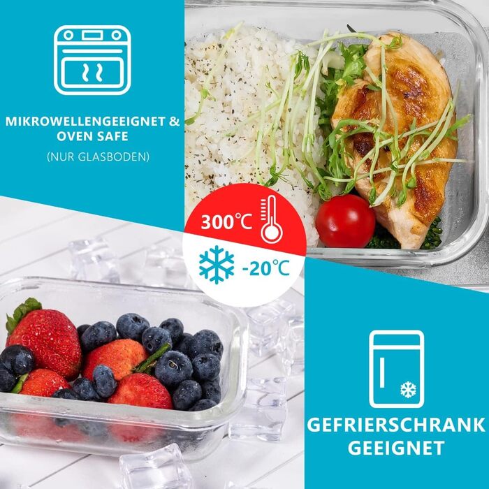 Набір скляних контейнерів для їжі Igluu Meal Prep (10 шт) — 370 мл та 1050 мл, герметичні ланч-бокси для зберігання продуктів