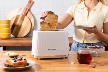 Тостер Russell Hobbs Eden для 2 скибок, білий - 6 режимів підсмажування, розморожування, підігрів, підйом, лоток для крихт