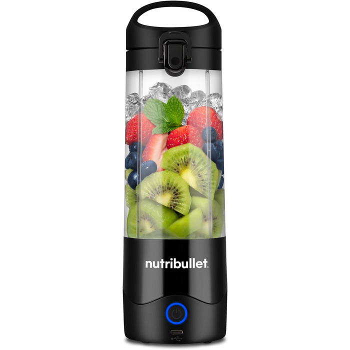 Портативний блендер Nutribullet 475 мл, BPA-free Tritan, міні-міксер з 4-лезовим ножем з нержавіючої сталі, USB-C зарядка, багаторазове використання, чорний