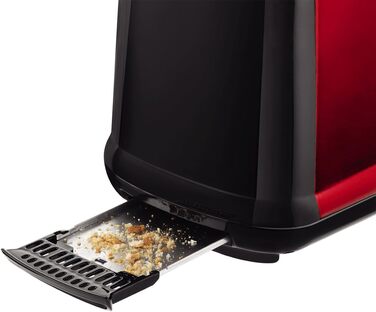 Тостер Moulinex LT261D Subito, 850 Вт, 2 слоти, червоно-чорний, з підставкою для булочок, регульовані ступені підсмажування, розморожування та підігрів