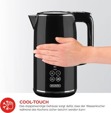 Електричний чайник Bourgini Cool Touch чорний, 1,7 л, з регулюванням температури та функцією підтримки тепла
