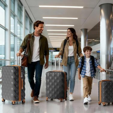 Набір валіз British Traveller з жорстким корпусом, 3 предмети, замок TSA (Сірий, 34л + 57л + велика валіза)