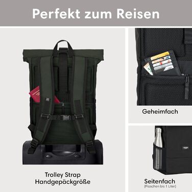 Рюкзак LARKSON Rolltop для жінок і чоловіків, водостійкий, з відділенням для ноутбука, для університету, роботи, подорожей і велосипеда, темно-зелений, універсальний розмір