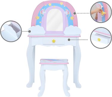 Дитячий туалетний столик Teamson Kids Fantasy Fields Little Dreamer з дзеркалом, вбудованим сховищем і стільчиком, білий