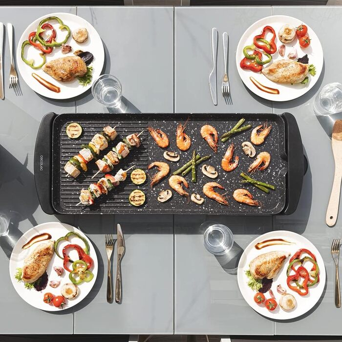 Електричний гриль Cecotec Tasty&Grill 2000 InoxStone, 2000 Вт, антипригарна поверхня з ефектом каменю та сталевим корпусом