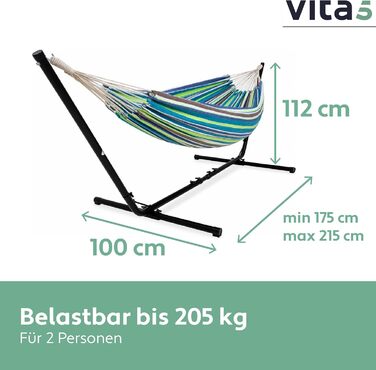 Гамак з підставкою Vita5 для 2 осіб, двоподільний вуличний гамак для саду, тераси та балкона, стійкий переносний гамак зеленого кольору, навантаження до 200 кг, з сумкою для транспортування