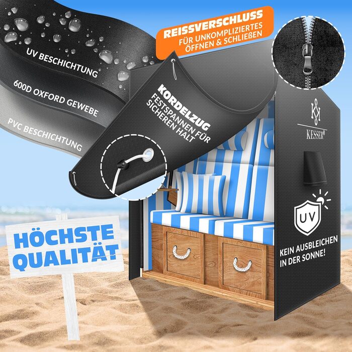 Чохол для плетеного крісла KESSER® Преміум, водонепроникний, зимовий, UV-стійкий, 600D Oxford (120x90x160 см, чорний, 155 см)