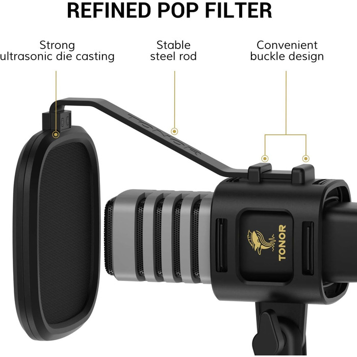 USB конденсаторний мікрофон TONOR TC30 з підставкою, поп-фільтром та павуком, кардіоїдна діаграма, для стрімінгу, подкастів, озвучування, сумісний з ПК, ноутбуком