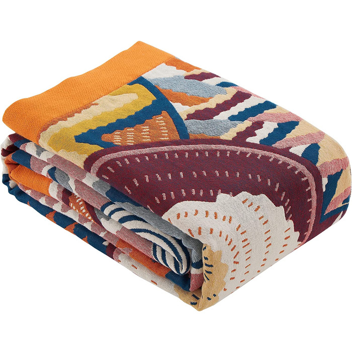 HOORDRY Покривало Boho 150x200 см, бавовняне, двостороннє, з орнаментом, для дивану, ліжка, крісла