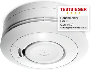 Датчик диму Ei Electronics Ei650, набір 5 шт, автономний, з батареєю на 10 років, білий, тестування Stiftung Warentest