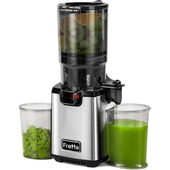 Фреш-прес Fretta Slow Juicer: повільний соковитискач з нержавіючої сталі, 135 мм, 1.8 л, з функцією реверсу, BPA Free, 250W сірий